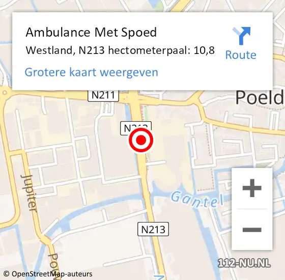 Locatie op kaart van de 112 melding: Ambulance Met Spoed Naar Westland, N213 hectometerpaal: 10,8 op 15 september 2023 17:43