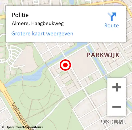 Locatie op kaart van de 112 melding: Politie Almere, Haagbeukweg op 15 september 2023 17:46