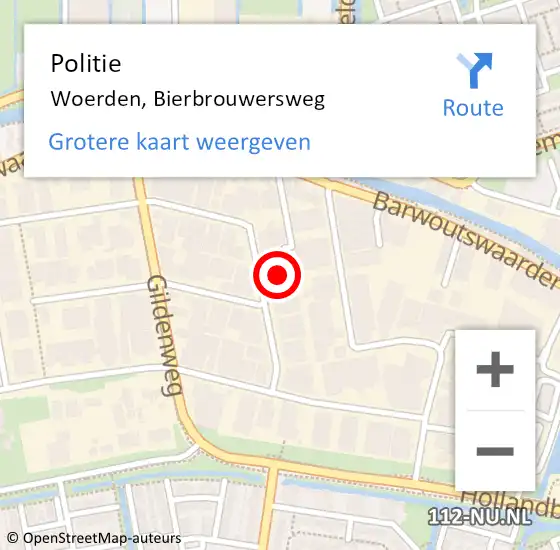 Locatie op kaart van de 112 melding: Politie Woerden, Bierbrouwersweg op 15 september 2023 18:06