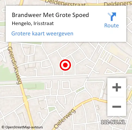 Locatie op kaart van de 112 melding: Brandweer Met Grote Spoed Naar Hengelo, Irisstraat op 15 september 2023 18:09