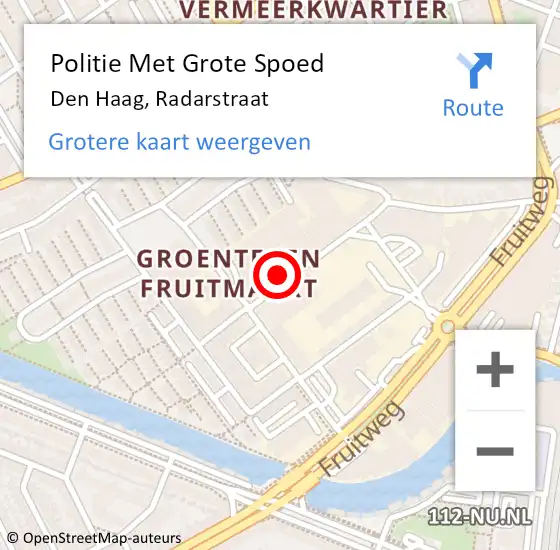 Locatie op kaart van de 112 melding: Politie Met Grote Spoed Naar Den Haag, Radarstraat op 15 september 2023 18:14