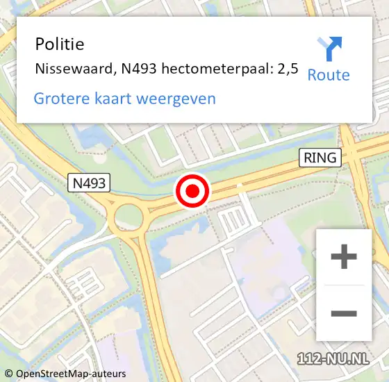 Locatie op kaart van de 112 melding: Politie Nissewaard, N493 hectometerpaal: 2,5 op 15 september 2023 18:55