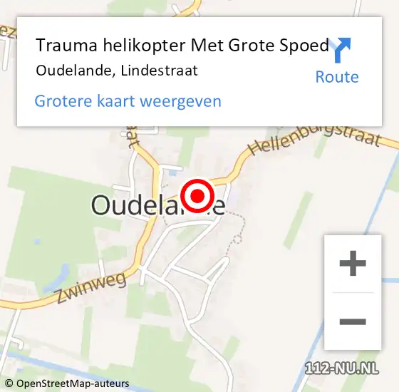 Locatie op kaart van de 112 melding: Trauma helikopter Met Grote Spoed Naar Oudelande, Lindestraat op 15 september 2023 19:08