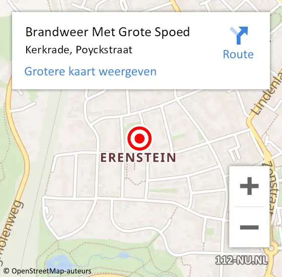 Locatie op kaart van de 112 melding: Brandweer Met Grote Spoed Naar Kerkrade, Poyckstraat op 15 september 2023 19:09