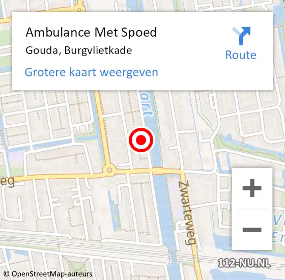 Locatie op kaart van de 112 melding: Ambulance Met Spoed Naar Gouda, Burgvlietkade op 15 september 2023 19:12