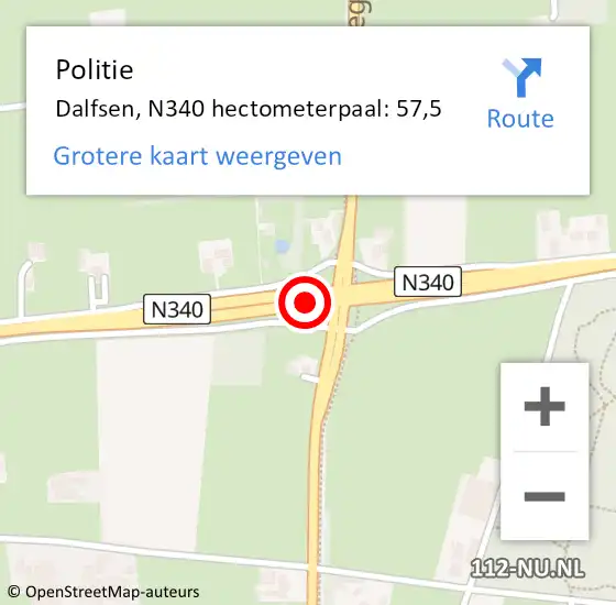 Locatie op kaart van de 112 melding: Politie Dalfsen, N340 hectometerpaal: 57,5 op 15 september 2023 19:29