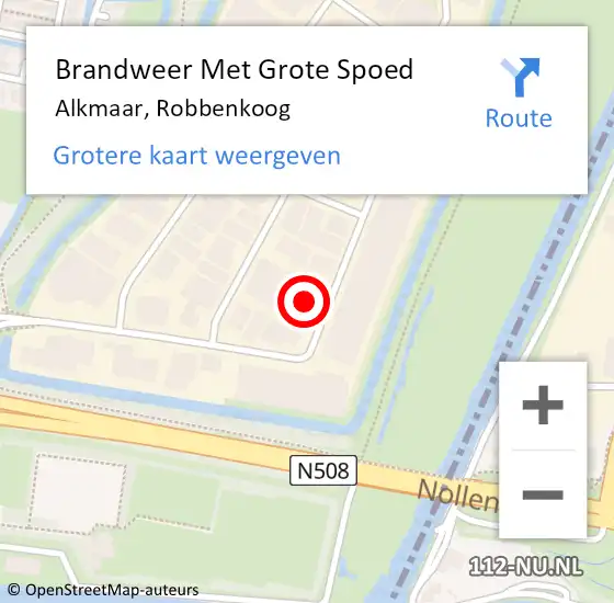 Locatie op kaart van de 112 melding: Brandweer Met Grote Spoed Naar Alkmaar, Robbenkoog op 15 september 2023 19:29