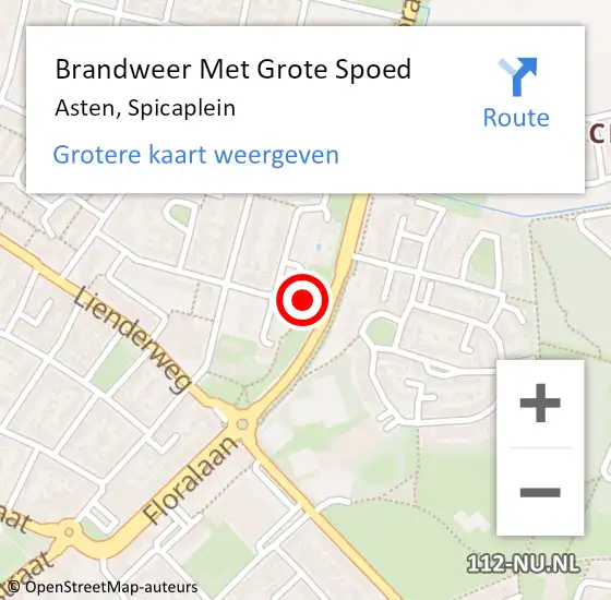 Locatie op kaart van de 112 melding: Brandweer Met Grote Spoed Naar Asten, Spicaplein op 15 september 2023 19:32