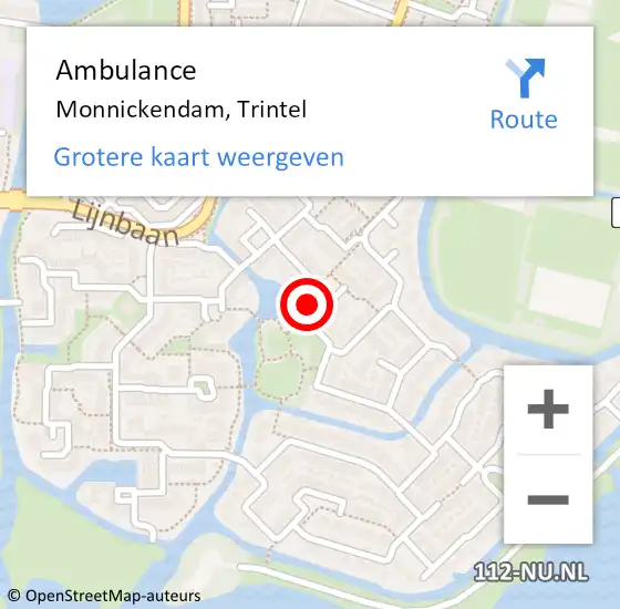 Locatie op kaart van de 112 melding: Ambulance Monnickendam, Trintel op 15 september 2023 19:33