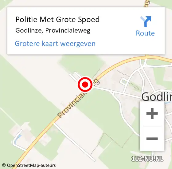 Locatie op kaart van de 112 melding: Politie Met Grote Spoed Naar Godlinze, Provincialeweg op 15 september 2023 19:39