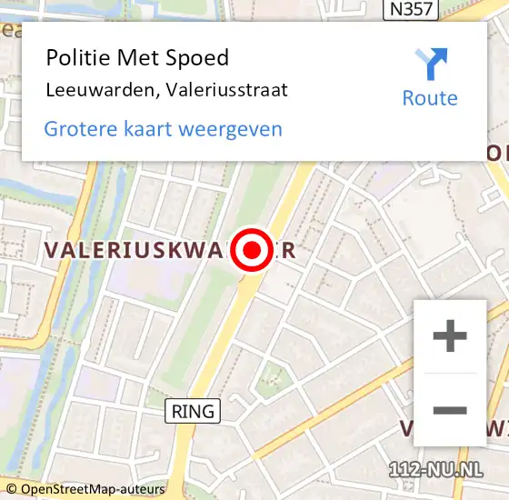 Locatie op kaart van de 112 melding: Politie Met Spoed Naar Leeuwarden, Valeriusstraat op 15 september 2023 20:21