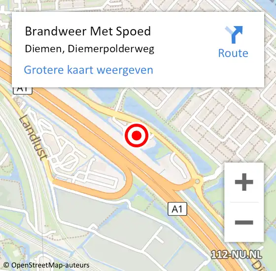 Locatie op kaart van de 112 melding: Brandweer Met Spoed Naar Diemen, Diemerpolderweg op 15 september 2023 20:52