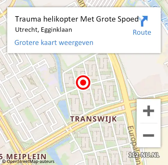 Locatie op kaart van de 112 melding: Trauma helikopter Met Grote Spoed Naar Utrecht, Egginklaan op 15 september 2023 20:57