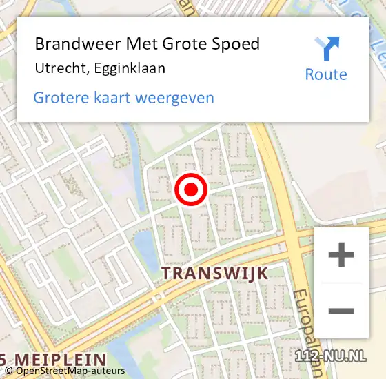 Locatie op kaart van de 112 melding: Brandweer Met Grote Spoed Naar Utrecht, Egginklaan op 15 september 2023 20:58