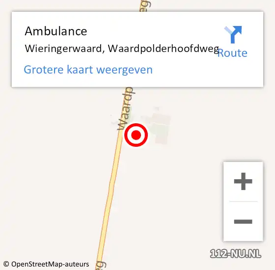 Locatie op kaart van de 112 melding: Ambulance Wieringerwaard, Waardpolderhoofdweg op 15 september 2023 20:58