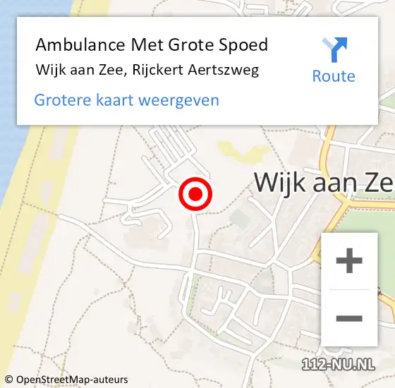 Locatie op kaart van de 112 melding: Ambulance Met Grote Spoed Naar Wijk aan Zee, Rijckert Aertszweg op 15 september 2023 21:12