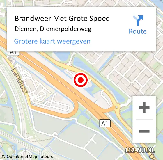 Locatie op kaart van de 112 melding: Brandweer Met Grote Spoed Naar Diemen, Diemerpolderweg op 15 september 2023 21:16