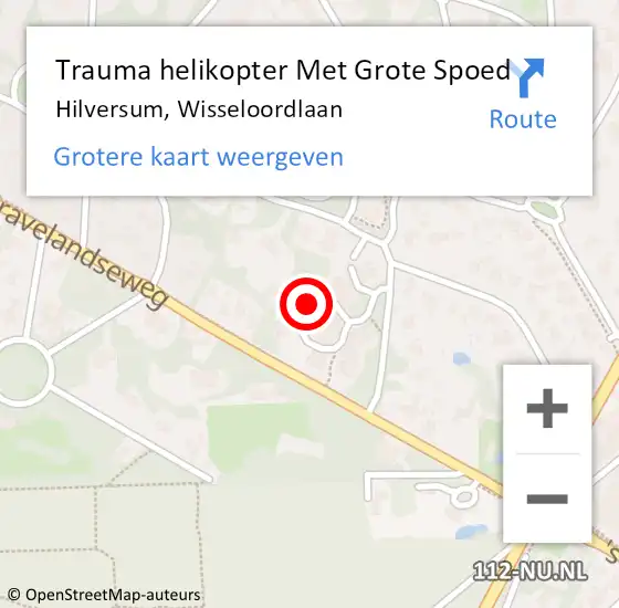 Locatie op kaart van de 112 melding: Trauma helikopter Met Grote Spoed Naar Hilversum, Wisseloordlaan op 15 september 2023 21:43