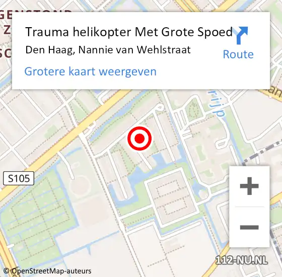 Locatie op kaart van de 112 melding: Trauma helikopter Met Grote Spoed Naar Den Haag, Nannie van Wehlstraat op 15 september 2023 22:00