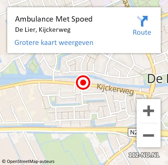 Locatie op kaart van de 112 melding: Ambulance Met Spoed Naar De Lier, Kijckerweg op 15 september 2023 22:24