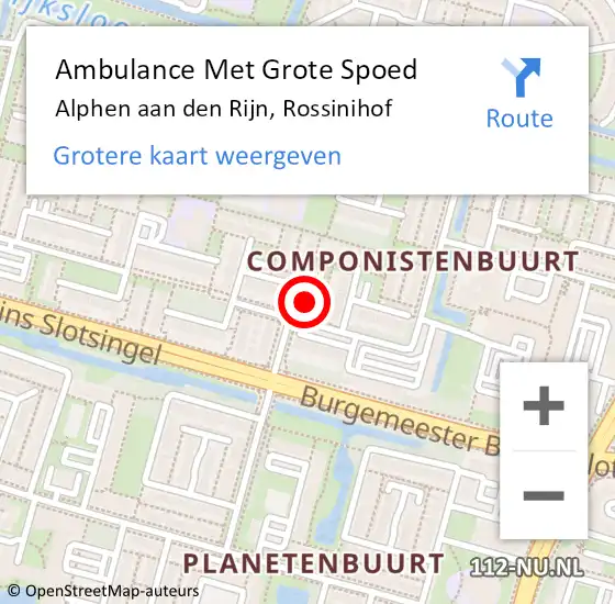 Locatie op kaart van de 112 melding: Ambulance Met Grote Spoed Naar Alphen aan den Rijn, Rossinihof op 15 september 2023 22:42