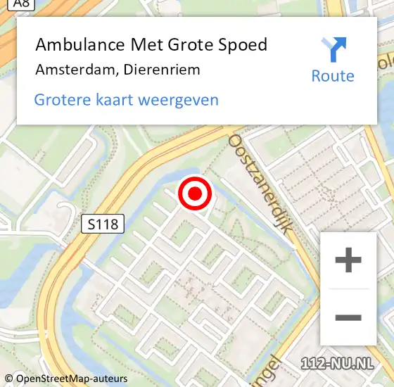 Locatie op kaart van de 112 melding: Ambulance Met Grote Spoed Naar Amsterdam, Dierenriem op 15 september 2023 22:55