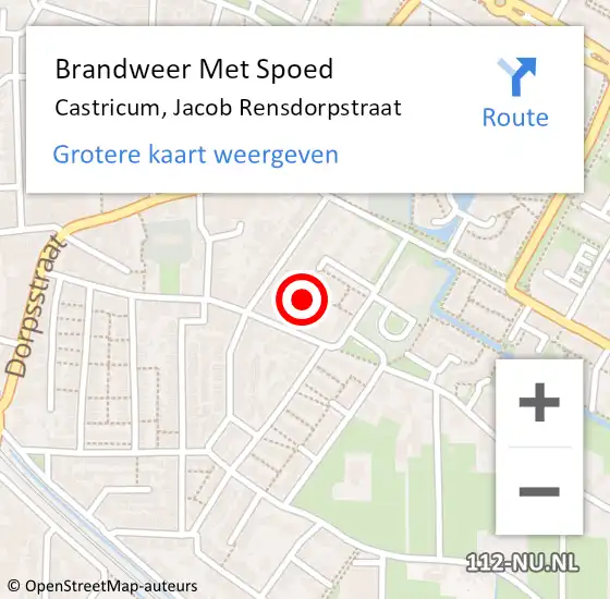 Locatie op kaart van de 112 melding: Brandweer Met Spoed Naar Castricum, Jacob Rensdorpstraat op 15 september 2023 23:03