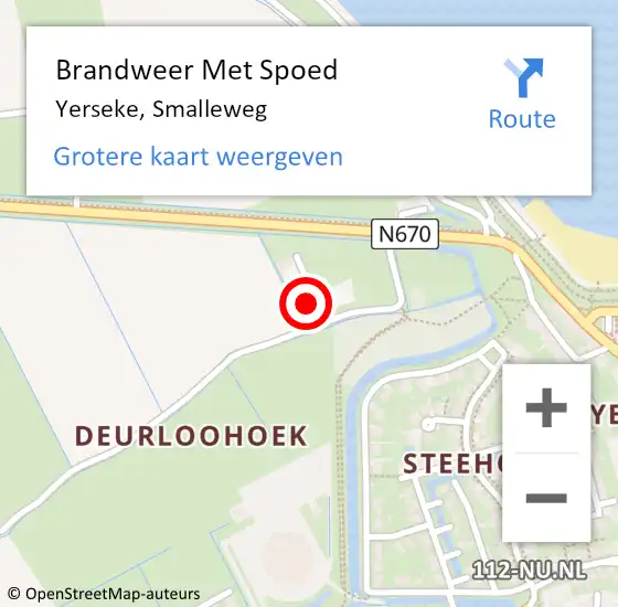 Locatie op kaart van de 112 melding: Brandweer Met Spoed Naar Yerseke, Smalleweg op 15 september 2023 23:21