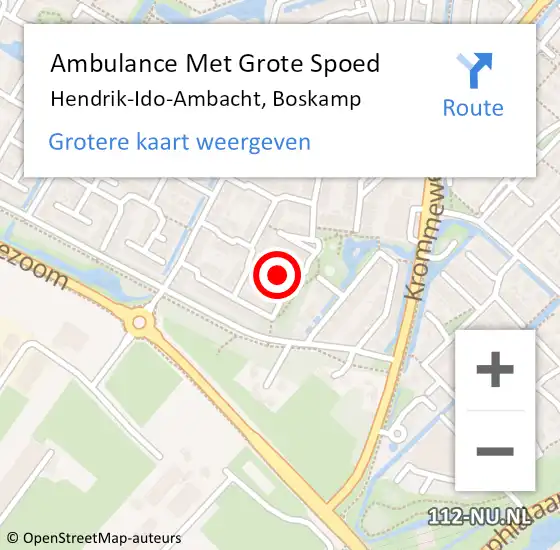 Locatie op kaart van de 112 melding: Ambulance Met Grote Spoed Naar Hendrik-Ido-Ambacht, Boskamp op 15 september 2023 23:38