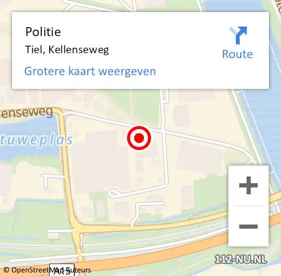 Locatie op kaart van de 112 melding: Politie Tiel, Kellenseweg op 15 september 2023 23:39