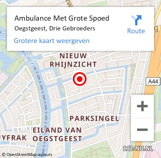 Locatie op kaart van de 112 melding: Ambulance Met Grote Spoed Naar Oegstgeest, Drie Gebroeders op 15 september 2023 23:41