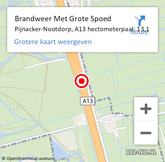 Locatie op kaart van de 112 melding: Brandweer Met Grote Spoed Naar Pijnacker-Nootdorp, A13 hectometerpaal: 13,1 op 15 september 2023 23:46