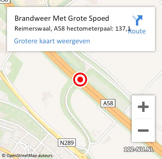 Locatie op kaart van de 112 melding: Brandweer Met Grote Spoed Naar Reimerswaal, A58 hectometerpaal: 137,1 op 16 september 2023 00:16