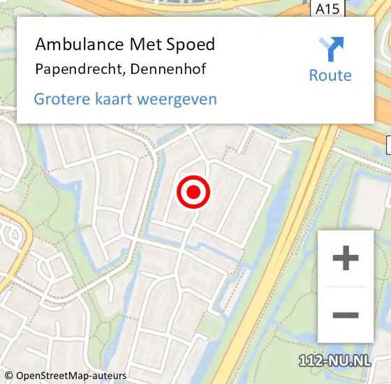 Locatie op kaart van de 112 melding: Ambulance Met Spoed Naar Papendrecht, Dennenhof op 16 september 2023 00:27