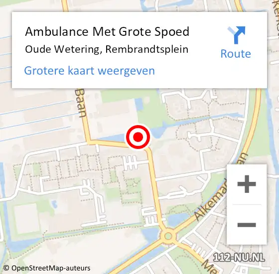 Locatie op kaart van de 112 melding: Ambulance Met Grote Spoed Naar Oude Wetering, Rembrandtsplein op 16 september 2023 00:39