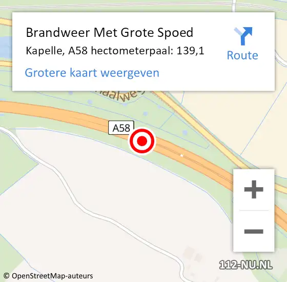 Locatie op kaart van de 112 melding: Brandweer Met Grote Spoed Naar Kapelle, A58 hectometerpaal: 139,1 op 16 september 2023 00:41