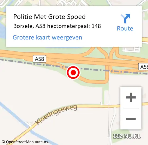 Locatie op kaart van de 112 melding: Politie Met Grote Spoed Naar Borsele, A58 hectometerpaal: 148 op 16 september 2023 00:50