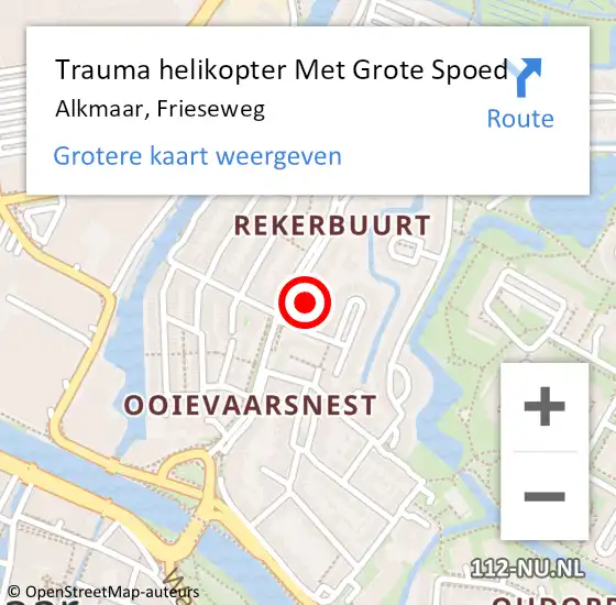 Locatie op kaart van de 112 melding: Trauma helikopter Met Grote Spoed Naar Alkmaar, Frieseweg op 16 september 2023 01:02