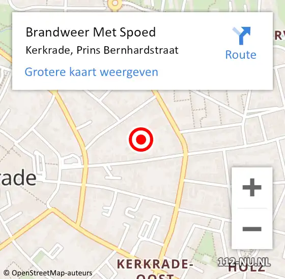 Locatie op kaart van de 112 melding: Brandweer Met Spoed Naar Kerkrade, Prins Bernhardstraat op 16 september 2023 01:23