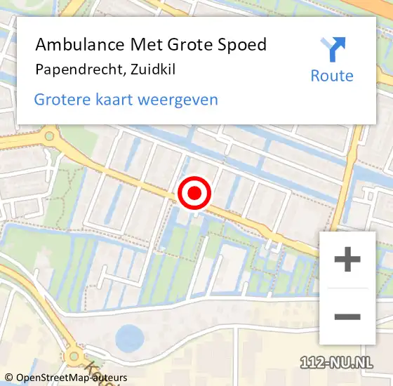 Locatie op kaart van de 112 melding: Ambulance Met Grote Spoed Naar Papendrecht, Zuidkil op 16 september 2023 01:48