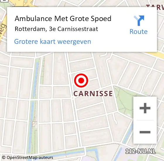 Locatie op kaart van de 112 melding: Ambulance Met Grote Spoed Naar Rotterdam, 3e Carnissestraat op 16 september 2023 02:15