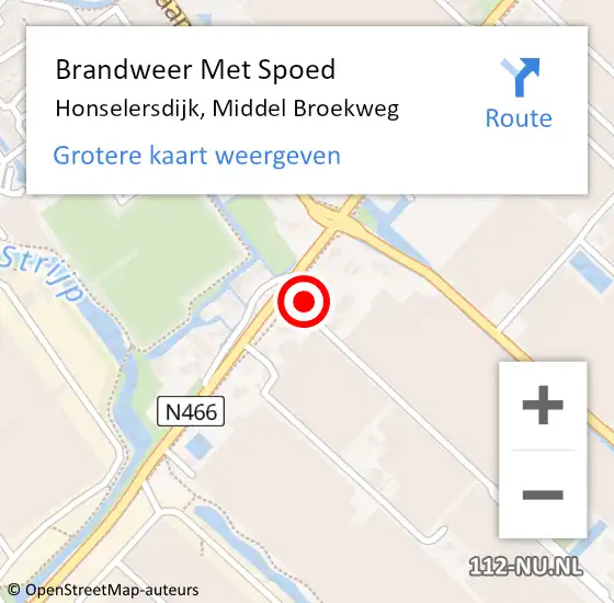 Locatie op kaart van de 112 melding: Brandweer Met Spoed Naar Honselersdijk, Middel Broekweg op 16 september 2023 02:24