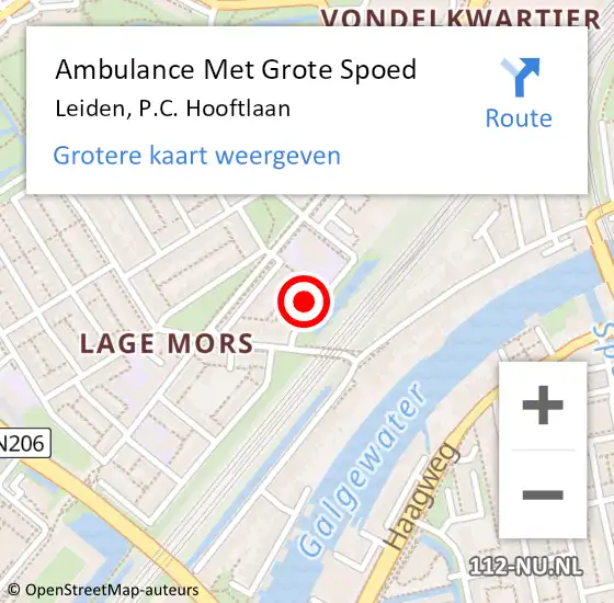 Locatie op kaart van de 112 melding: Ambulance Met Grote Spoed Naar Leiden, P.C. Hooftlaan op 16 september 2023 02:26