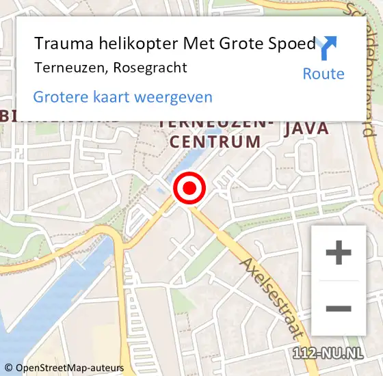 Locatie op kaart van de 112 melding: Trauma helikopter Met Grote Spoed Naar Terneuzen, Rosegracht op 16 september 2023 02:36
