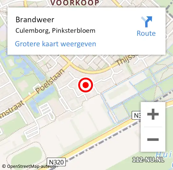 Locatie op kaart van de 112 melding: Brandweer Culemborg, Pinksterbloem op 16 september 2023 02:52