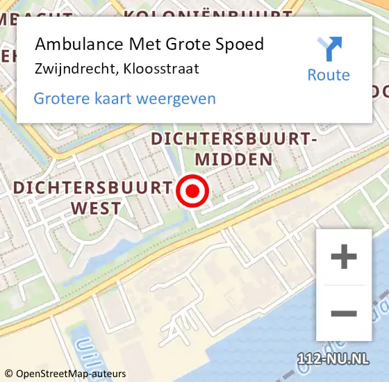 Locatie op kaart van de 112 melding: Ambulance Met Grote Spoed Naar Zwijndrecht, Kloosstraat op 16 september 2023 03:41