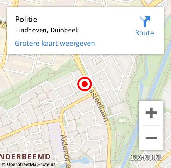 Locatie op kaart van de 112 melding: Politie Eindhoven, Duinbeek op 16 september 2023 03:47