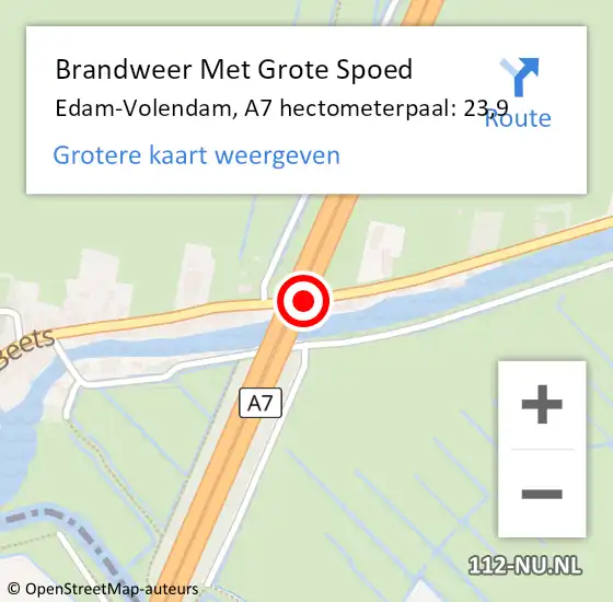 Locatie op kaart van de 112 melding: Brandweer Met Grote Spoed Naar Edam-Volendam, A7 hectometerpaal: 23,9 op 16 september 2023 04:08