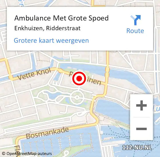 Locatie op kaart van de 112 melding: Ambulance Met Grote Spoed Naar Enkhuizen, Ridderstraat op 16 september 2023 04:34