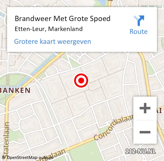 Locatie op kaart van de 112 melding: Brandweer Met Grote Spoed Naar Etten-Leur, Markenland op 16 september 2023 04:37